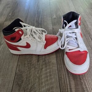 Authentic Nike Air Jordan Red and White Hi Top Sneakers 5.5Y (Womens Size 7)